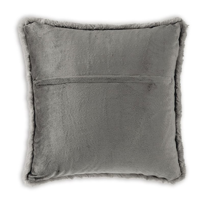 Dift Square Accent Throw Pillow, 20 Inch, Dark Gray Faux Rabbit Fur