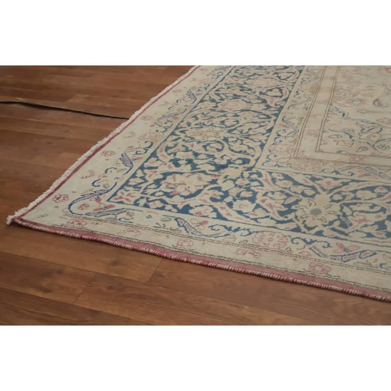 Hand Knotted Oriental 100% Wool Carpet Traditional Floral Pink Kerman Area Rug - 13' 0'' X 9' 7''