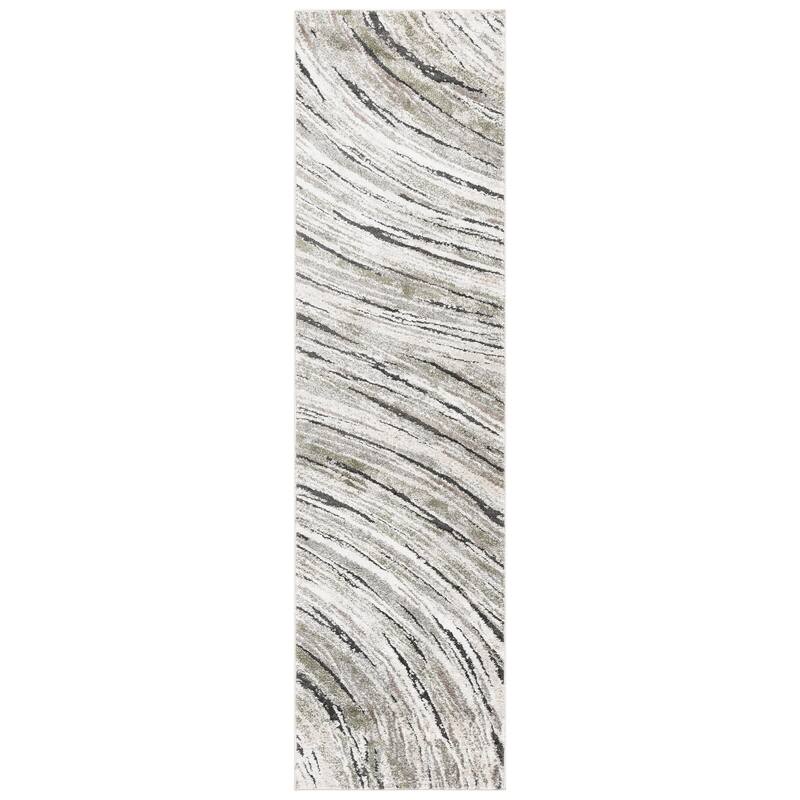 SAFAVIEH Opal Bevin Modern Contemporary Abstract Rug - 2'3" x 9' Runner - Green/Grey Ivory