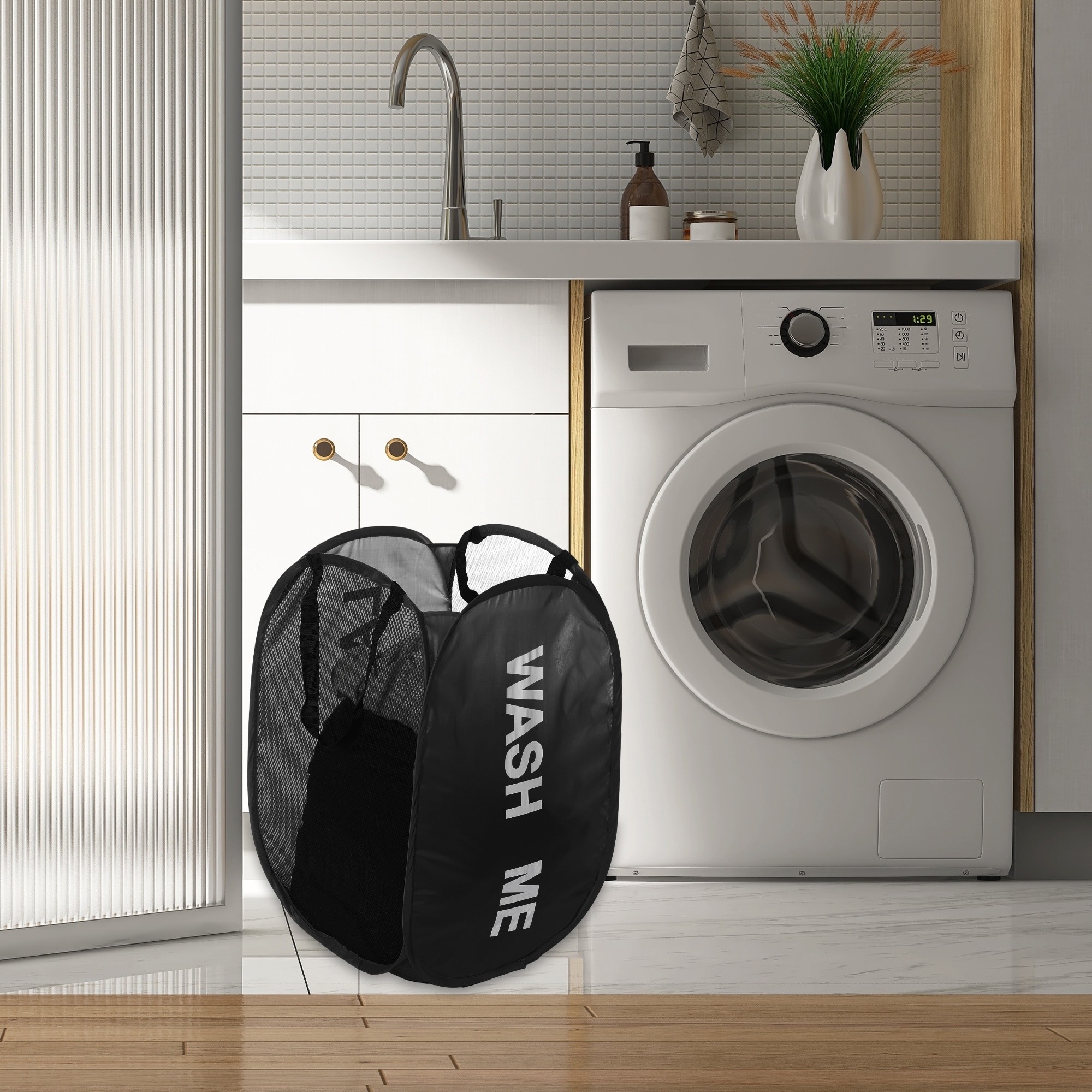 Folding Laundry Basket Durable Folding Laundry Hamper for Bathroom 14.17"x14.17"x22.83" 75L 1 Pcs