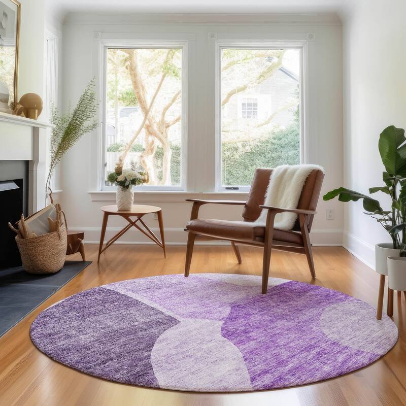 Premium Washable Super Soft Contemporary Geometric Mayfield Rug - Eggplant - 8' x 8' - Round