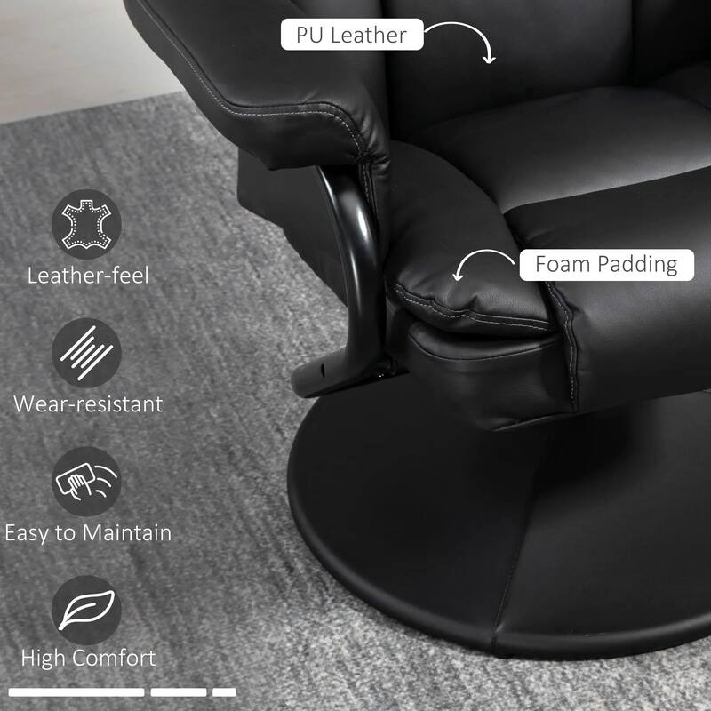 Recliner Chair with Ottoman Swivel, Faux Leather