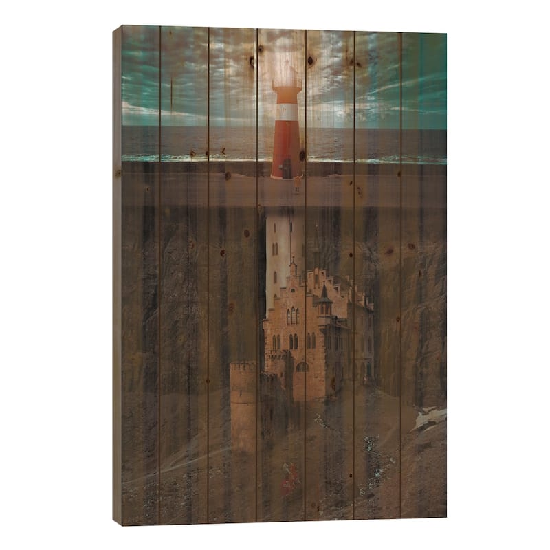 Castle And Lighthouse Are One Print On Wood by GEN Z - Multi-Color - 26x18x1.5