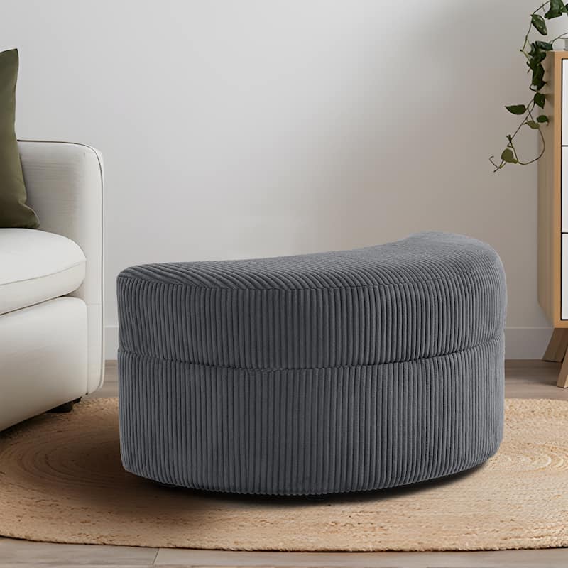 Upholstered Chenille Boucle Half Moon Storage Ottoman with Tray