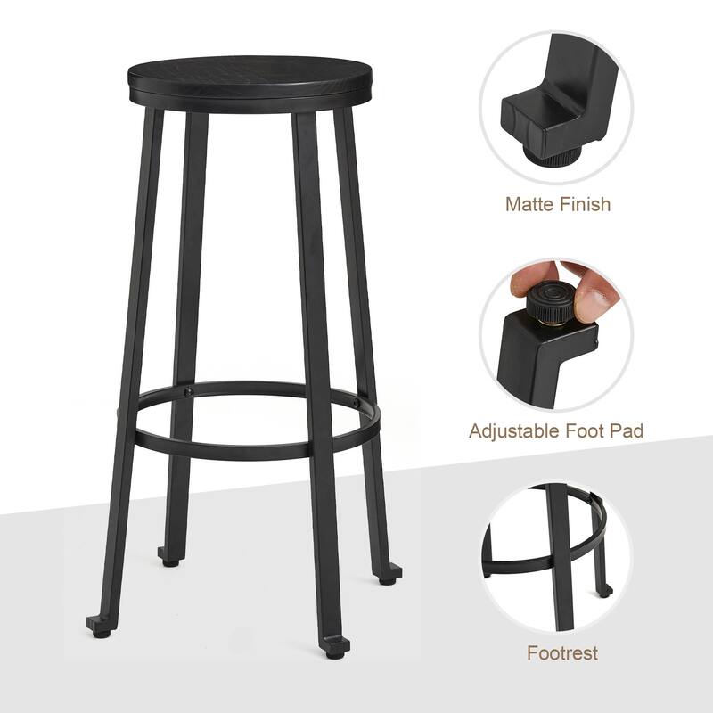 Glitzhome Farmhouse Elm Wood Top Steel Bar Stools Table Pub Set