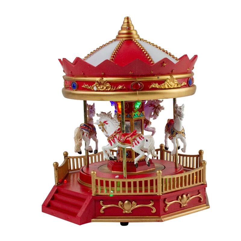9.25" LED Lighted Animated and Musical Carousel Christmas Village Display Piece