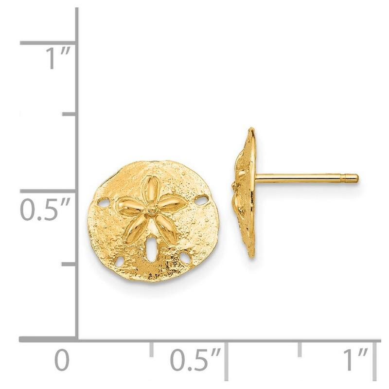 Curata 14k Yellow Gold 12mm Textured Polished Sand Dollar Post Earrings