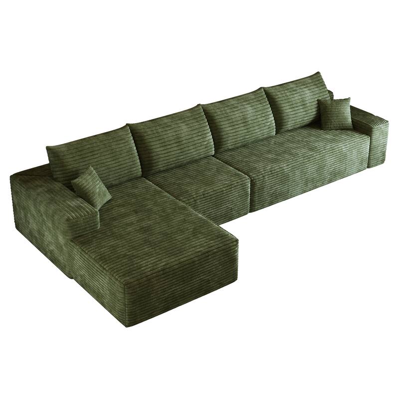 L-Shape Modular Sectional Sofa with Chaise Lounge, Oversized Corduroy Upholstered Cloud Couch, Corner Sofa with Deep Seat