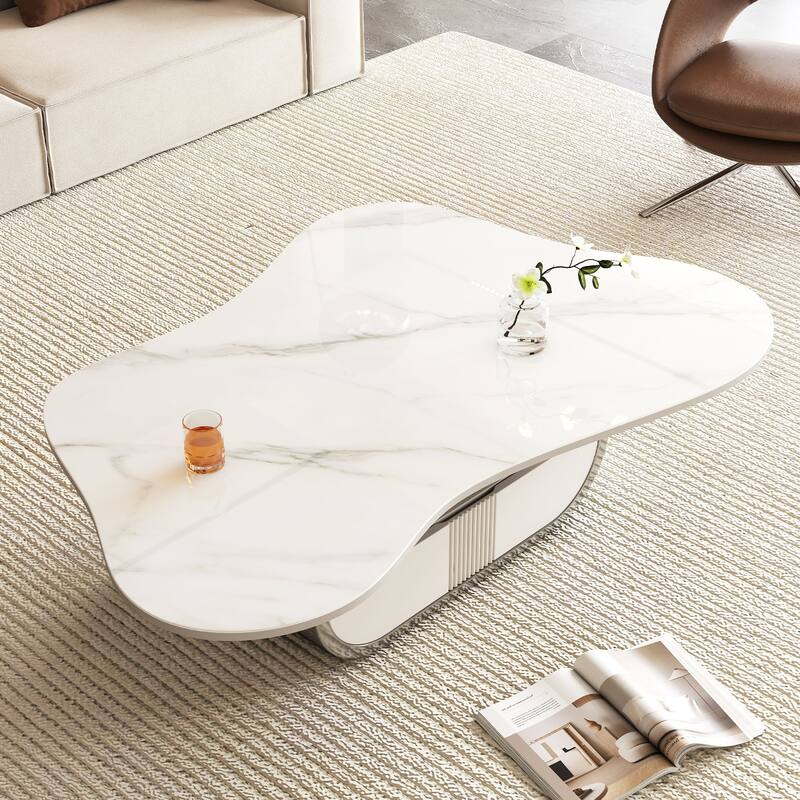GDFStudio - Contemporary 41.7" Modern Butterfly Coffee Table with Sintered Stone Top, Soft-Close Storage Drawer & Shelf