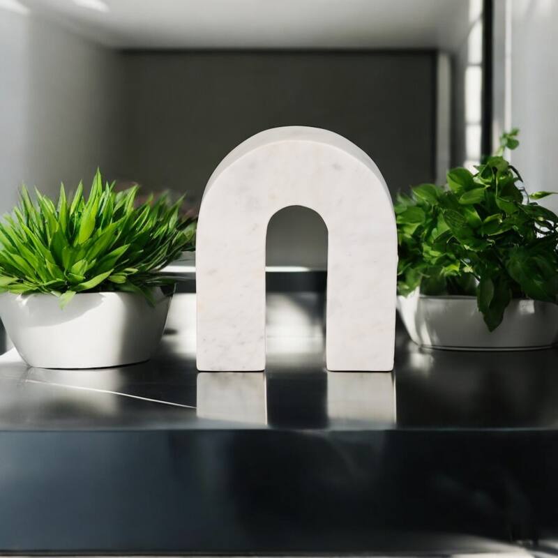 Sagebrook Home Modern Stone and Marble Decorative Accent with Geometric Arch Design