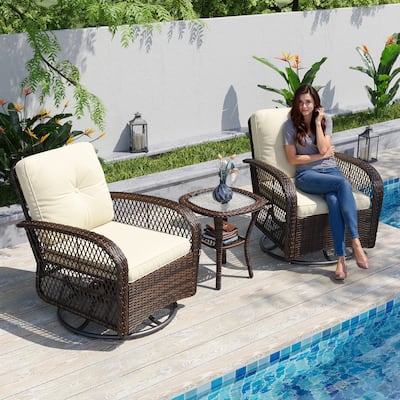3 Pieces Patio Furniture Set, Patio Swivel Rocker Chairs Set of 2
