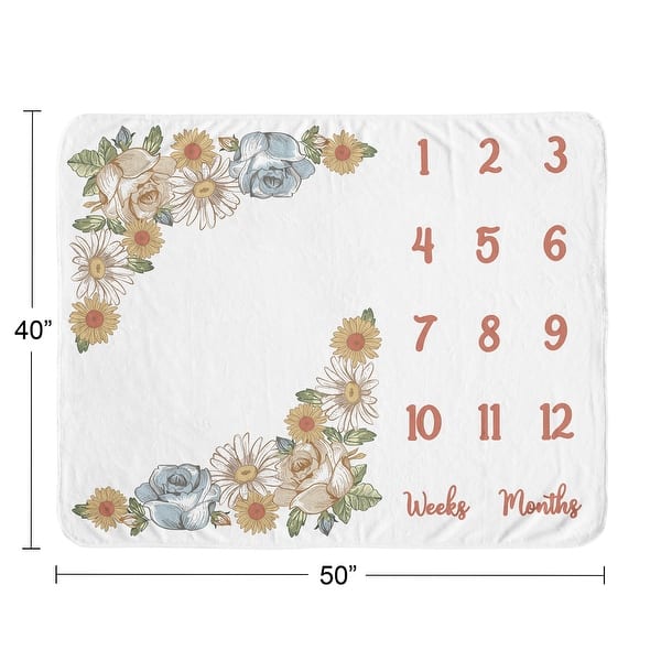 Vintage Floral Blue Yellow Baby Monthly Milestone Blanket Girl Green Gold Orange Taupe White Shabby Chic Flower Boho Bohemian