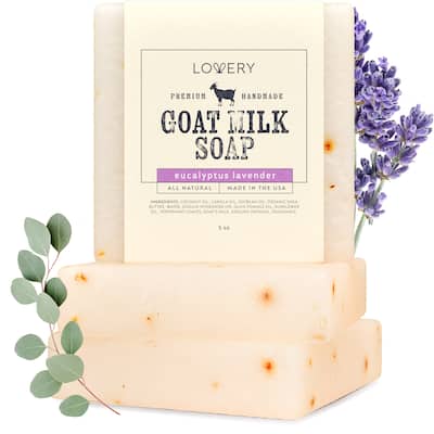 Lovery Handmade Goat Milk Soap Made in USA with Shea Butter - Eucalyptus Lavender Scent - Goats Milk Soap Bar, 3 Pack