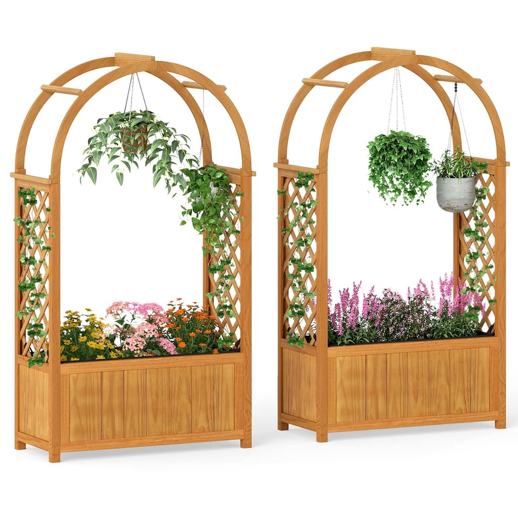 Gymax 2PCS Wooden Raised Garden Bed w/ Lattice Trellis Arched Roof
