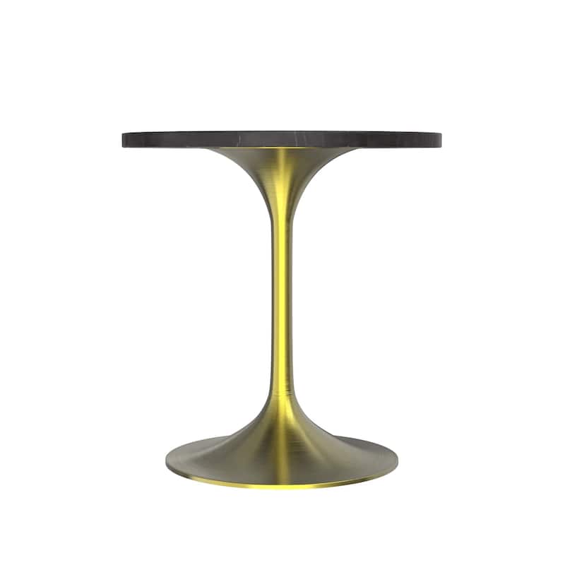 LeisureMod Verve 27" Round Dining Table with Sintered Stone TableTop and Brushed Gold Base for Kitchen & Dining Room