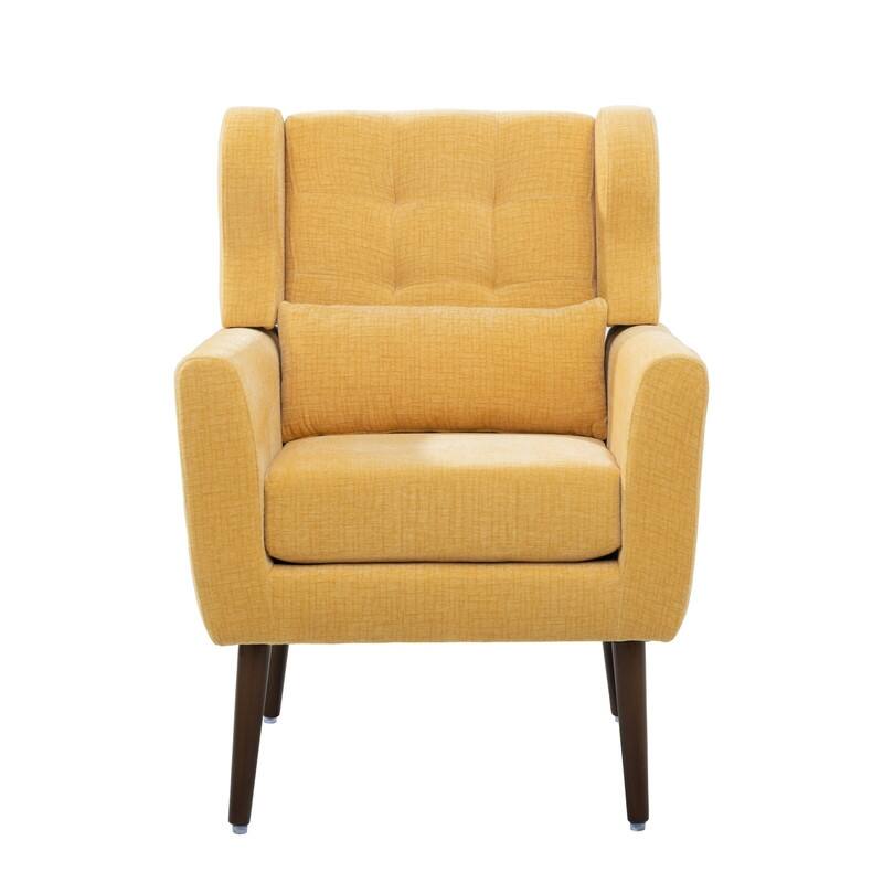 Modern Chenille Upholstered Armchair with Pillow and Solid Wood Leg