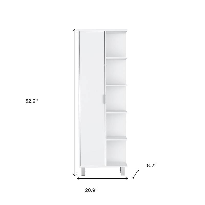 HomeRoots 63" White Wood Single Door Pantry Or Storage Closet - 20.90 in. x 62.90 in. x 8.20 in.