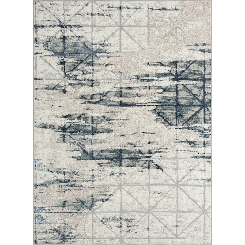 Sevita Geometric Blue/Grey Indoor Area Rug - 2'2" x 3'