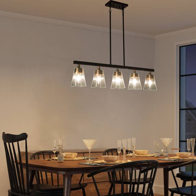 Luray Modern Farmhouse 5-light Linear Glass Chandelier Black Gold Kitchen Islands Bar Lights - L34.2"*W3.54"*H8.7"