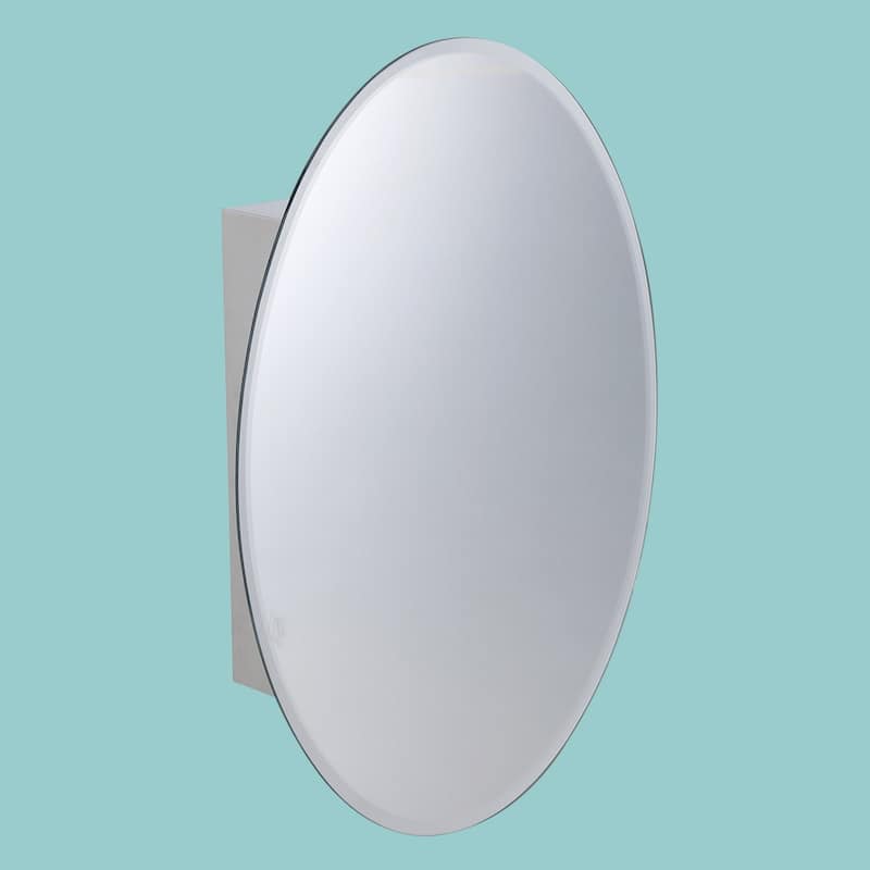 Oval Medicine Cabinet Wall Mounted Brushed Stainless Steel with Mirror 26" x 18" Double Shelf
