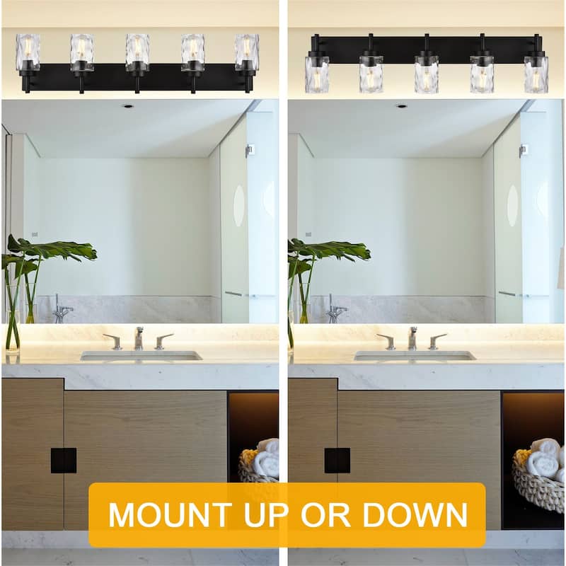 5-Light Black Vanity Light with Hammered Glass