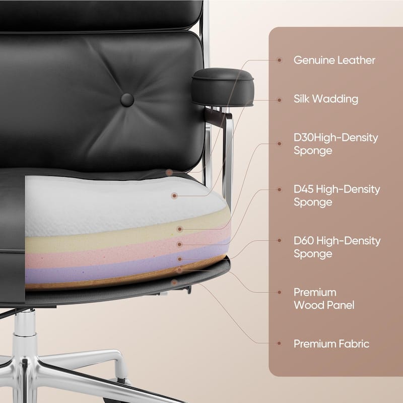 Black Mid-Back Executive Office Chair With Aluminum Alloy Frame