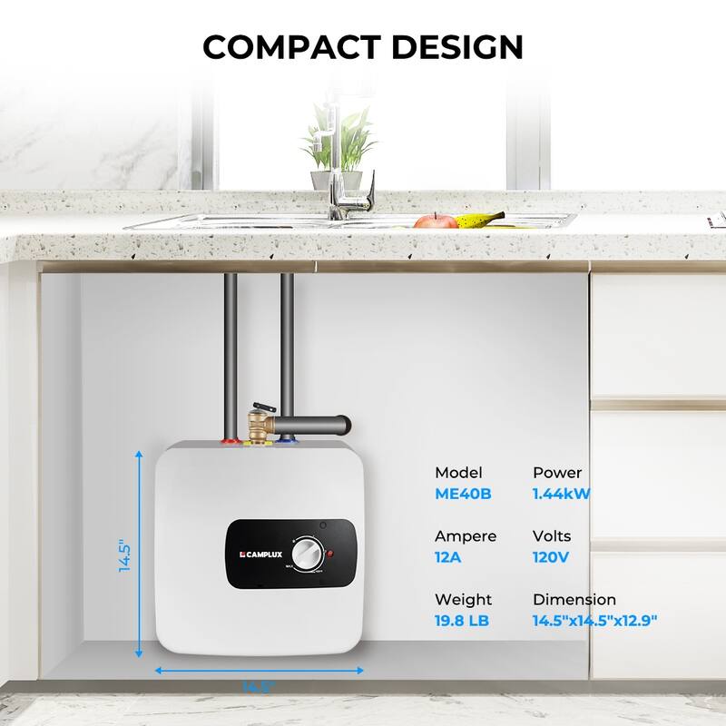 CAMPLUX 4.0 Gallons 1.44 kW Mini Tank Electric Water Heater with Cord Plug, White