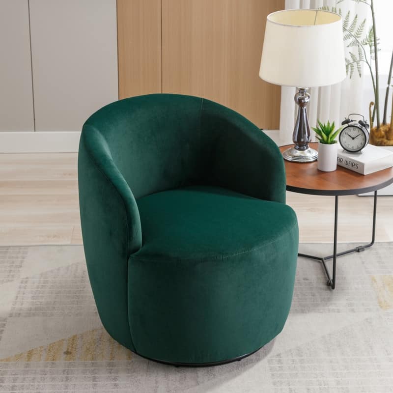 Velvet Fabric Swivel Accent Barrel Chair With Powder Coating Metal Ring