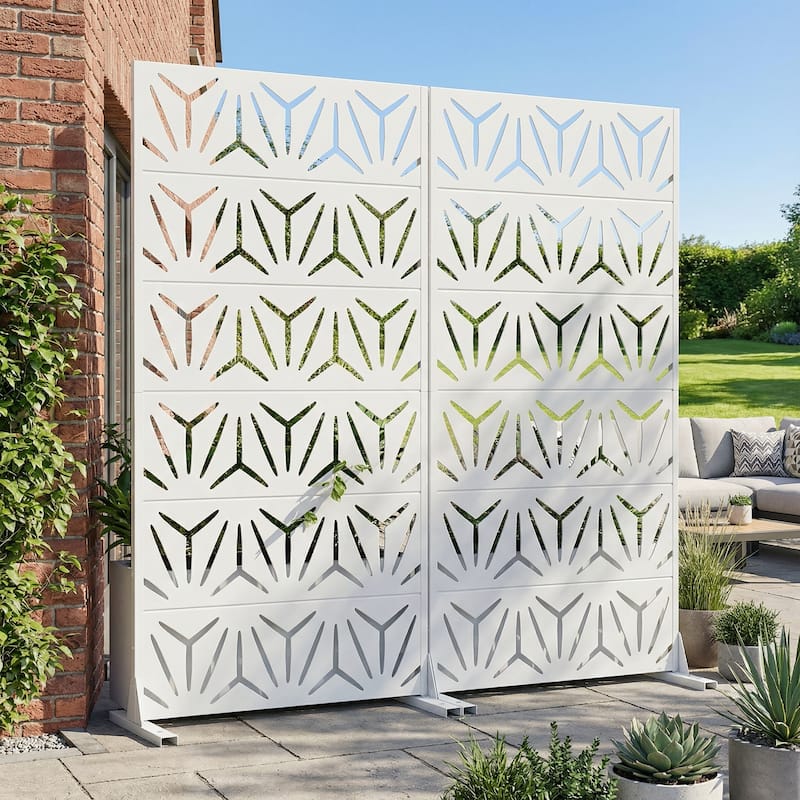 Dovelina Outdoor Freestanding Metal Privacy Screen Decorative Garden Fence (Set of 2) - White - 72"x35"