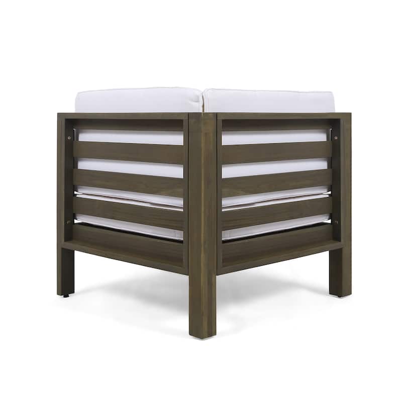 Roomfitters Oana 4-Piece Outdoor Wooden Sectional Sofa Set with Coffee Table, White Cushions