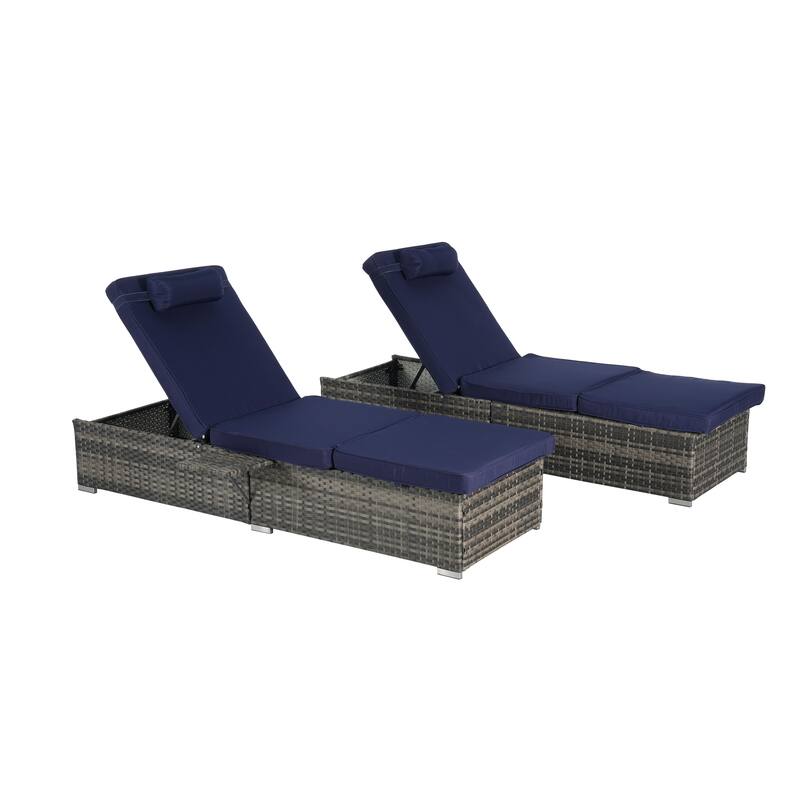 Outdoor Chaise Lounge Chair Set of 2 with Storage Patio Pool Chairs Tanning Lounges for Outside, Beach Rattan Recliners