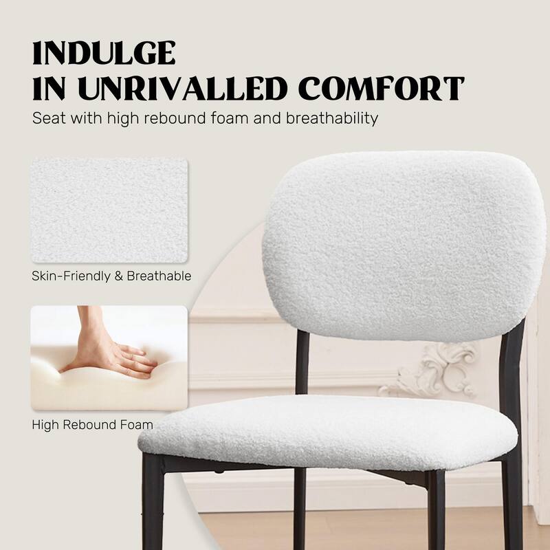 FERPIT Set of 2 Modern Boucle Teddy Fabric Upholstered Dining Chair with Metal Legs - 31.6"H x 18.9"W x 16.92"D