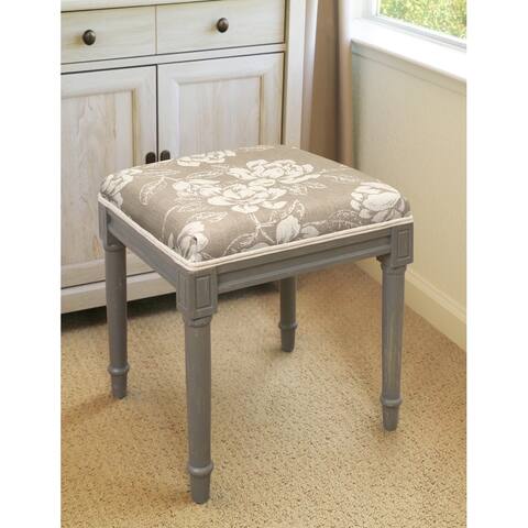 Taupe Magnolia Vanity Stool with distressed grey finish