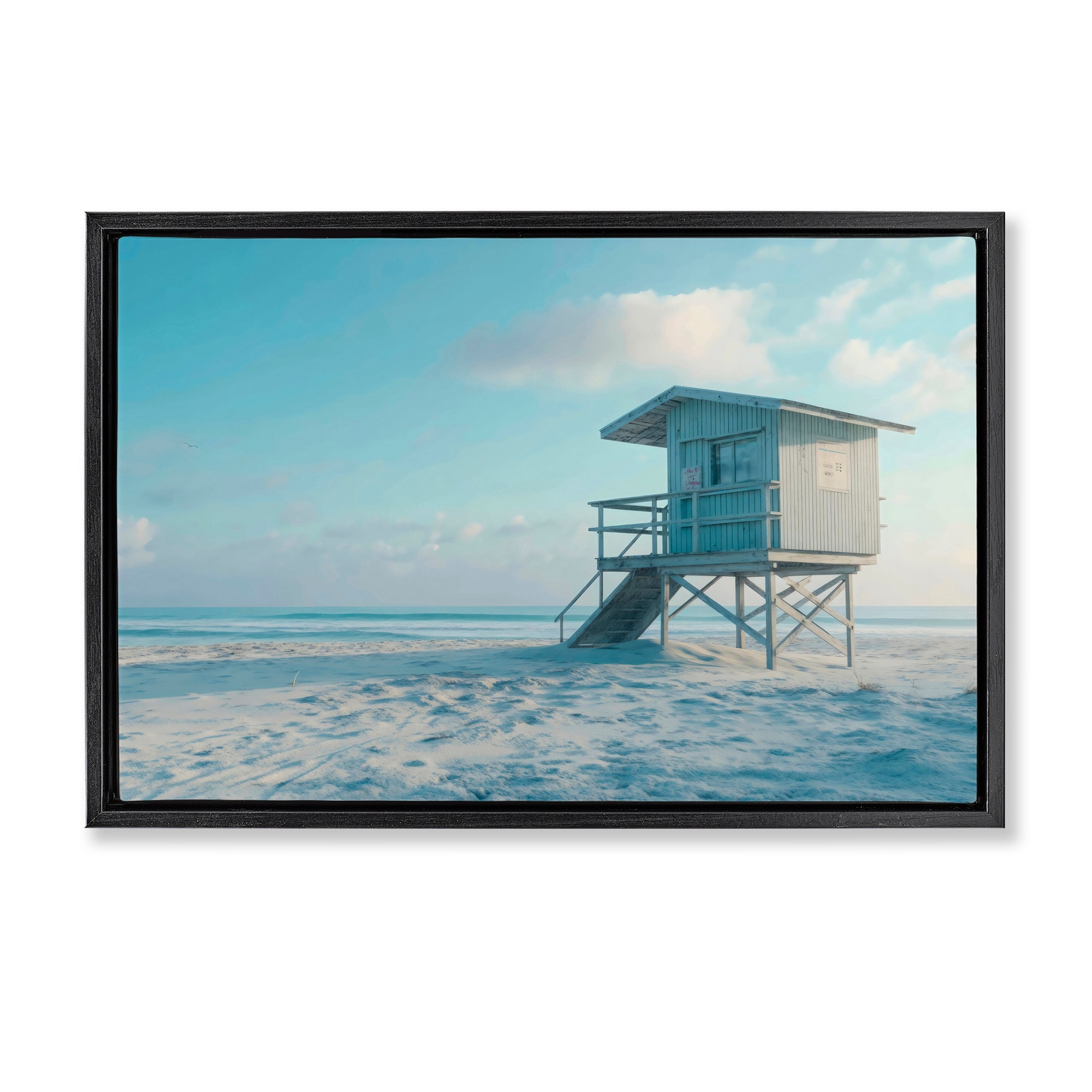 Stupell Blue And White Beach Scene Framed Floater Canvas Wall Art Design By LSR Design Studio