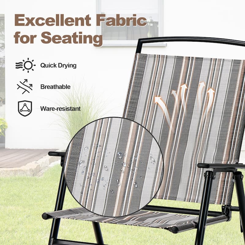 Gymax Set of 4 Portable Folding Sling Chairs Dining Armrest Backrest