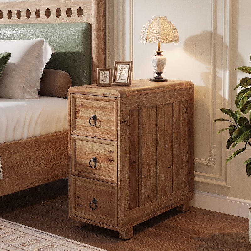 Solid Wood End Table for Living Room / Bedroom, Couch Side Table with 3 Drawers