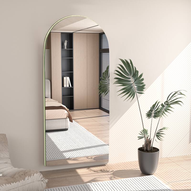 Arched Full-Length Wood Floor Mirror with Stand - 65x22