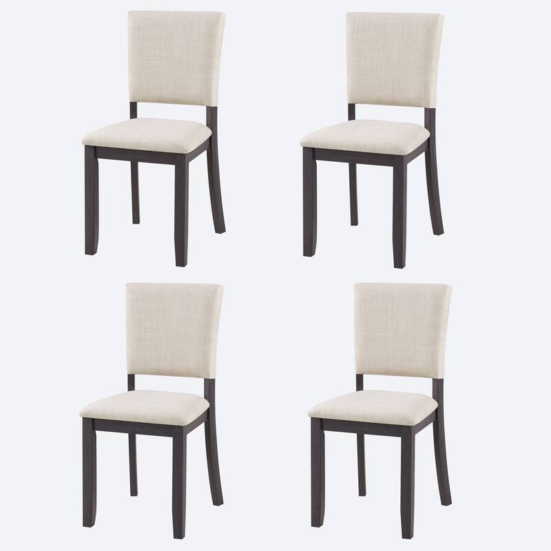 Modern Minimalist Dining Chairs Set of 4, Kitchen Chair with Padded Seat, Wooden Upholstered Side Chair for Dining Room - Antique Black,Beige
