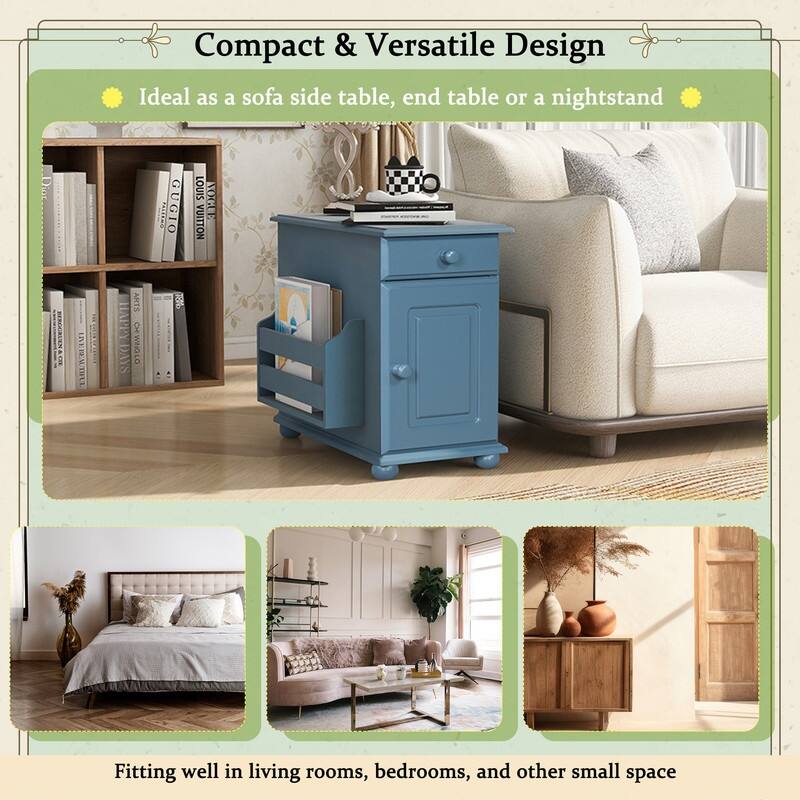 Vintage End Table Flip Top Side Table with USB Ports,One Multifunctional Drawer with cup holders,Sofa Couch Table with Bookshelf