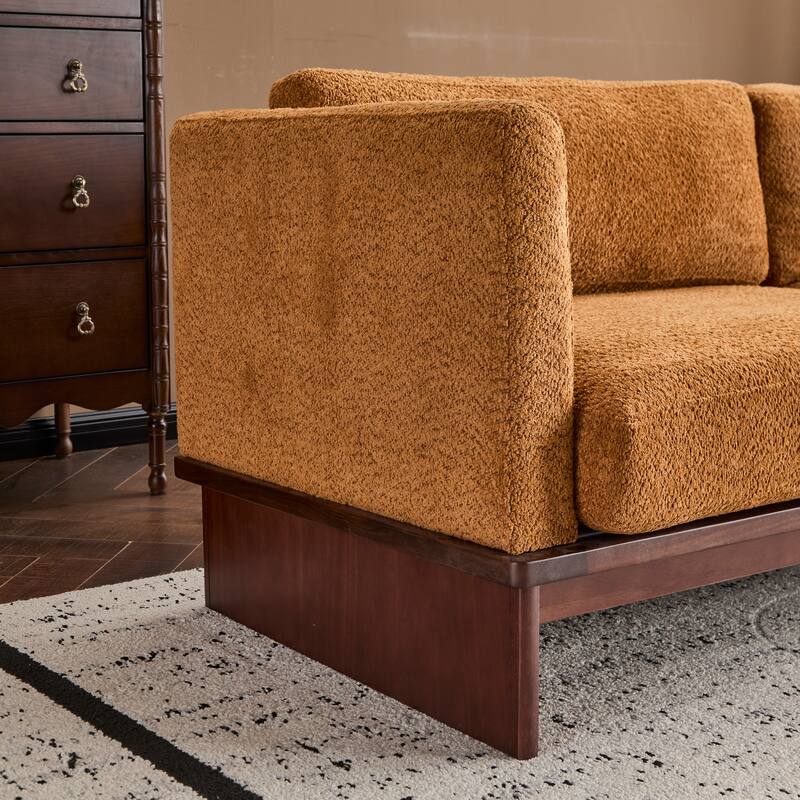 77 inch Square Arm Modern 3 Seater Boucle Sofa Upholstered Couch with Solid Wood Base