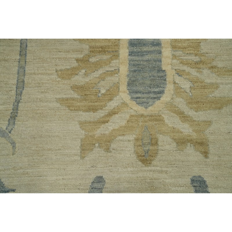 Vegetable Dye Wool Oushak Turkish Large Rug, Floral Geometric Carpet - 14' 3'' X 12' 2''