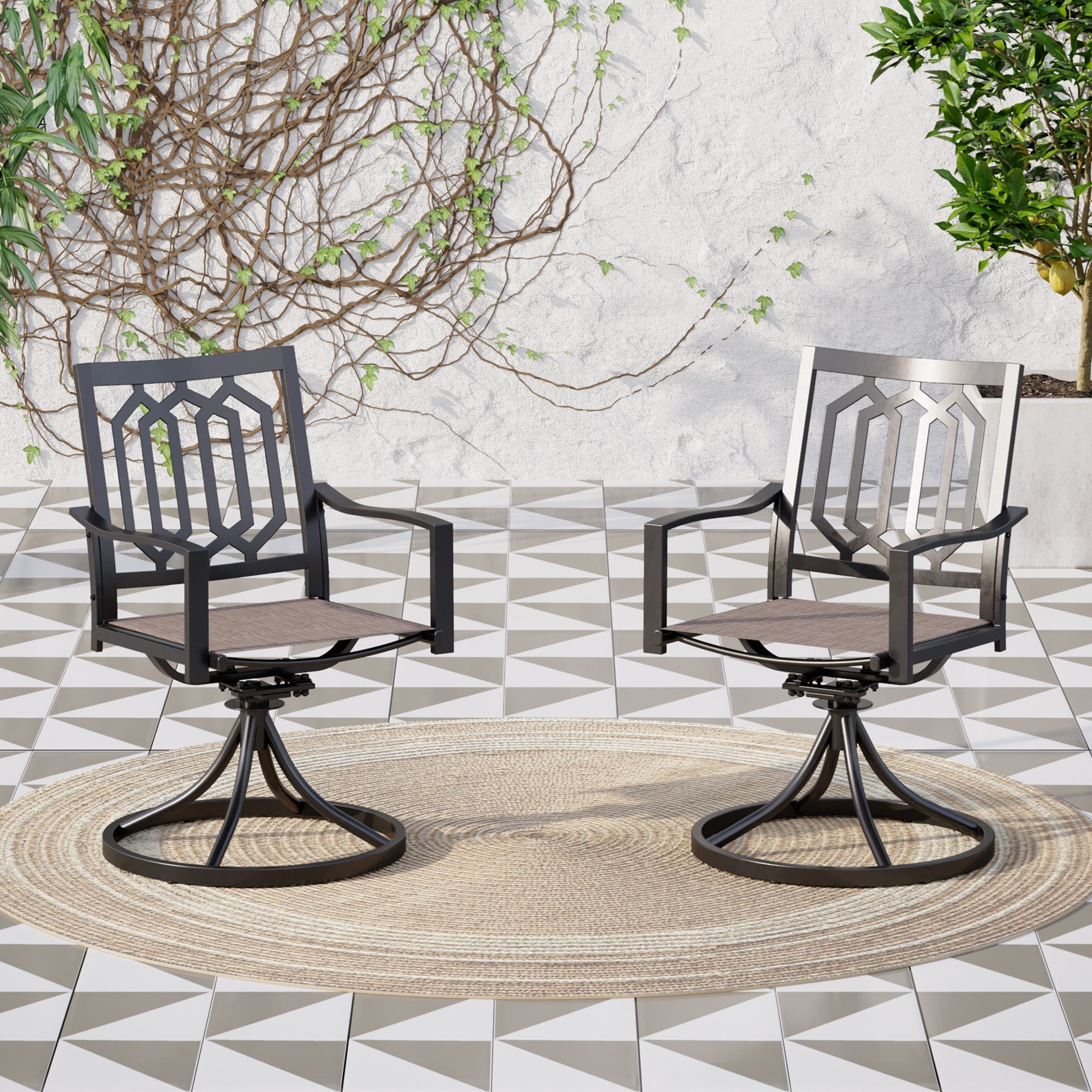 Black metal store swivel patio chairs