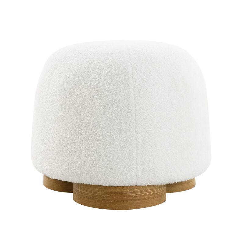 White Round Teddy Fabric Ottoman: Fully Assembled Footstool for Extra Seating