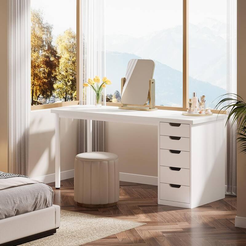 PC/Computer Desk with 5 Reversible Drawers, Home Office Desk with Storage, Laptop Desk Study Writing Table Workstation