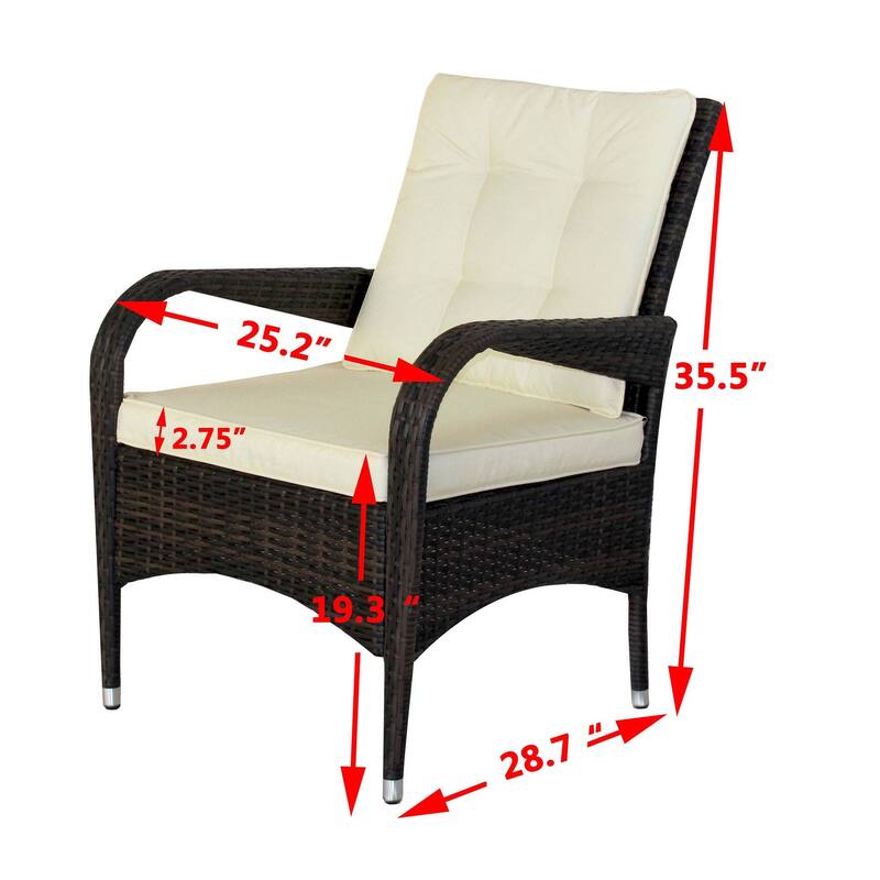 2-Piece Wicker Outdoor Dining Chairs with Beige Cushions