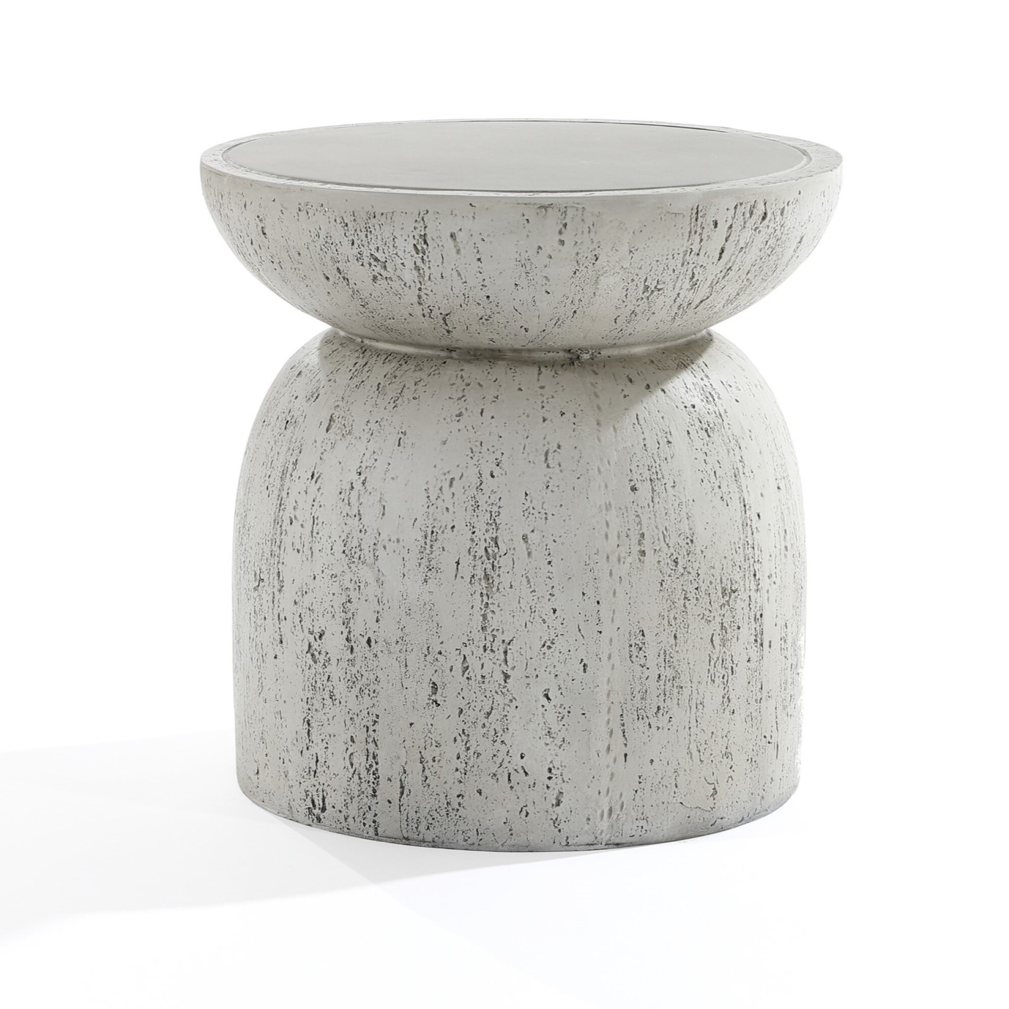 Rustic Off White and Gray Round MgO Side Table, Indoors and