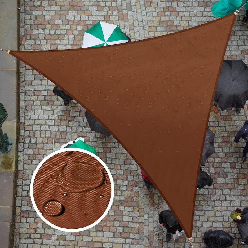 ColourTreeUSA Triangle Waterproof Sun Shade Sail HDPE Mesh Fabric Screen Canopy UV Block 220 GSM - 16' x 16' x 16' - Brown