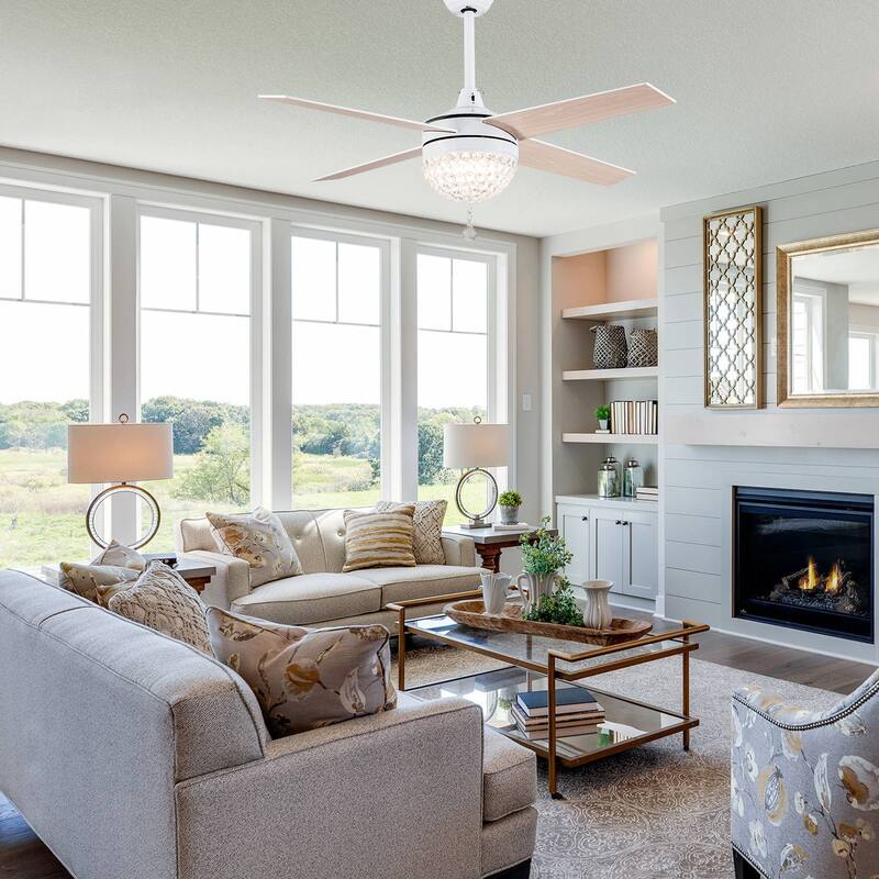 Belladepot 52" Modern Crystal Ceiling Fan with LED Light, Remote Control, Reversible