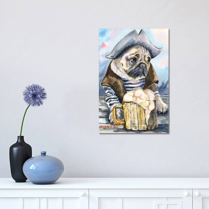 iCanvas "Pug The Sailor" by George Dyachenko Canvas Print - 18x12x1.5