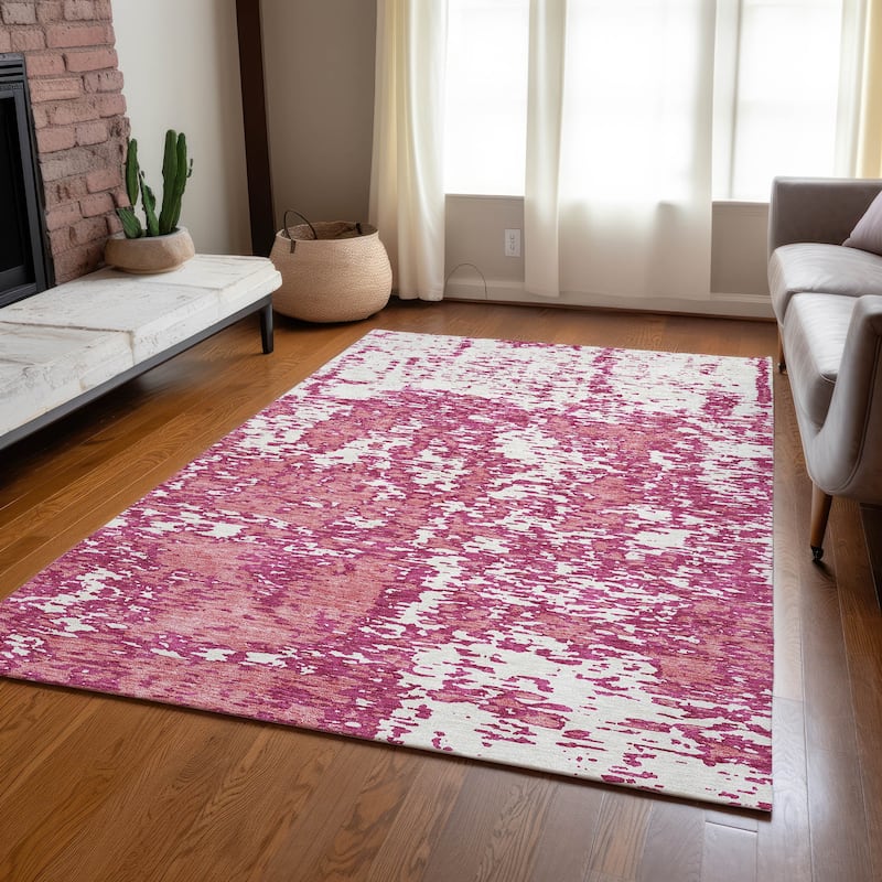Machine Washable Indoor/ Outdoor Abstract Pixels Chantille Rug